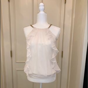 Cache sleeveless top with gold chain accent